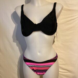 1306 NWT Bikini Bay M/M 72T PPST Black Underwire Top 34 w/Pink Scoop Bottoms 16